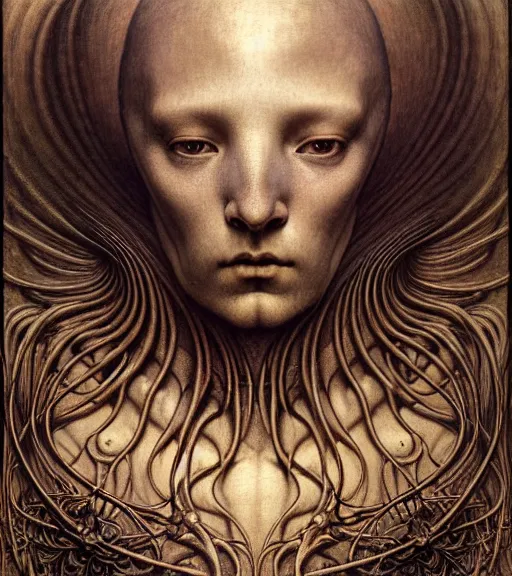 Image similar to detailed realistic beautiful young medieval alien face portrait by jean delville, gustave dore and marco mazzoni, art nouveau, symbolist, visionary, gothic, pre - raphaelite. horizontal symmetry by zdzisław beksinski, iris van herpen, raymond swanland and alphonse mucha. highly detailed, hyper - real, beautiful