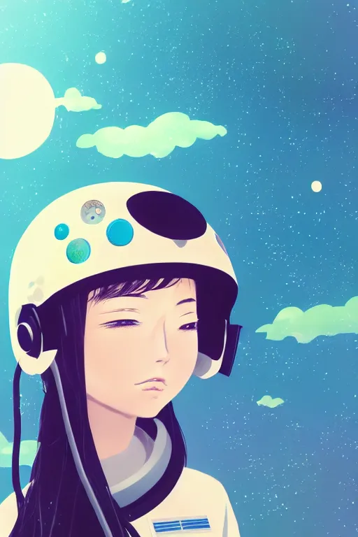 Prompt: portrait of a girl with astronaut helmets by 村 田 莲 尔, cloudy sky background lush landscape ln illustration concept art anime key visual trending 村 田 莲 尔