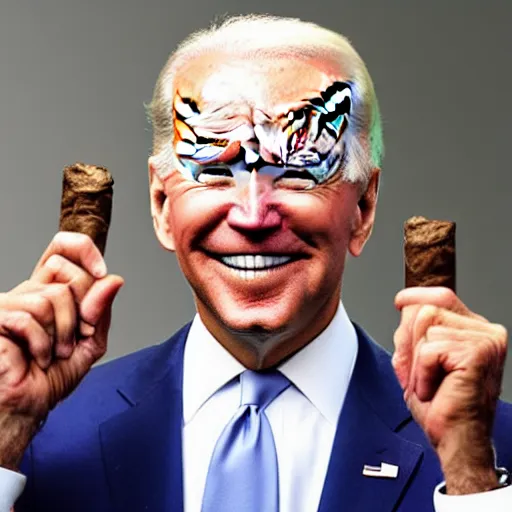 Image similar to a photo of joe biden with a cigar on his mouth