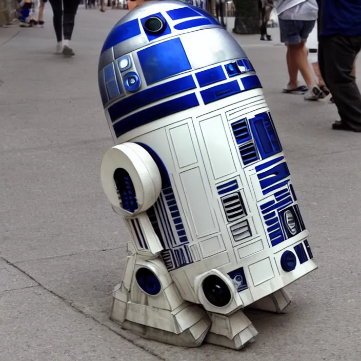 Image similar to r 2 d 2 walking around town with arms and legs