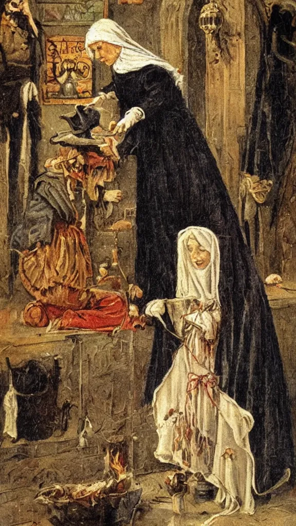 Prompt: witch paying for her sins, victorian painting