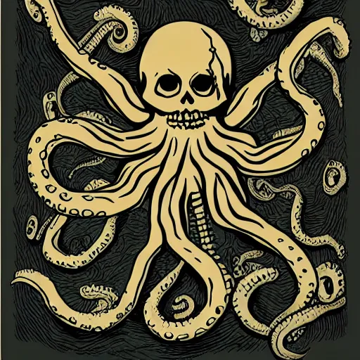 Image similar to a skeleton filled with writhing octopuses, fantasy illustration