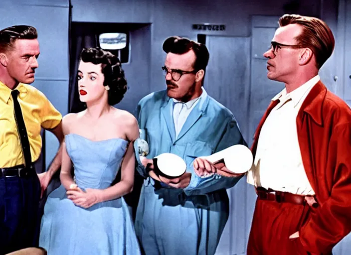 Prompt: a movie still from the 1955 musical Breaking Bad, in full technicolor, cinematic