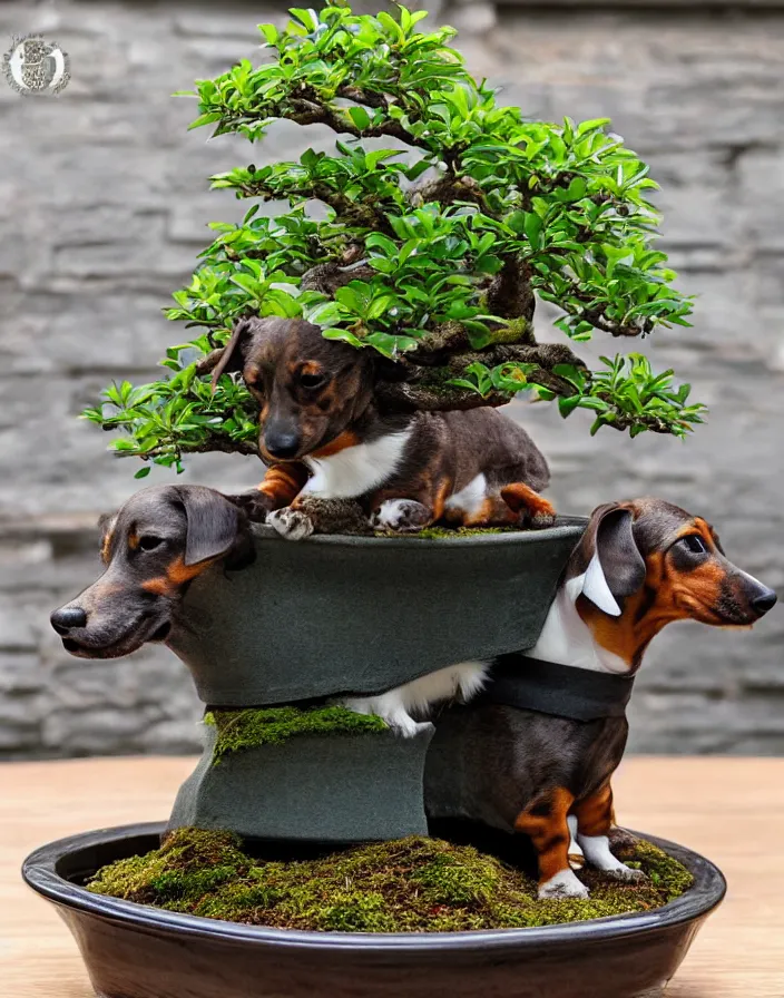 Image similar to Bonsai dachshund growing from a bonsai pot