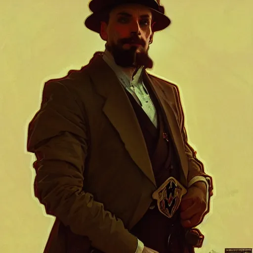 Image similar to portrait of a vicotrian man in suit by alphonse mucha, simon stalenhag and darek zabrocki, cinematic and atmospheric, concept art, artstation, trending on artstation