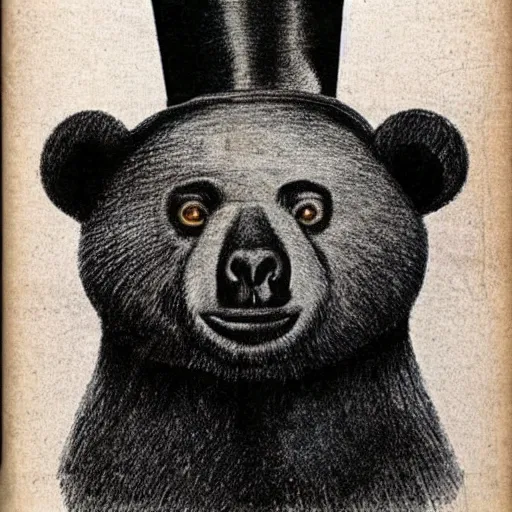 Image similar to a shaved bear, wearing a top hat