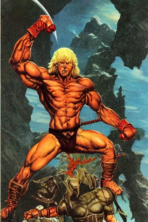 Image similar to A tall strong fighter by larry Elmore, Jeff easley and Frank Frazetta, and Boris Valejo