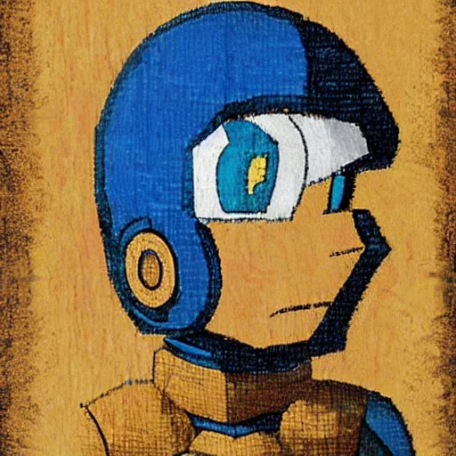 Prompt: megaman by leonardo da Vinci