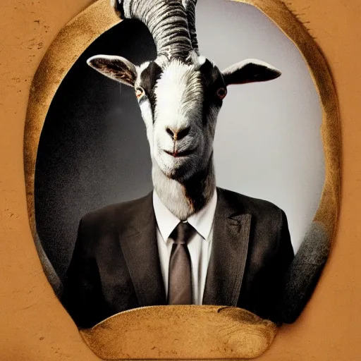 Prompt: A man with a goat head, photorealistic, film still