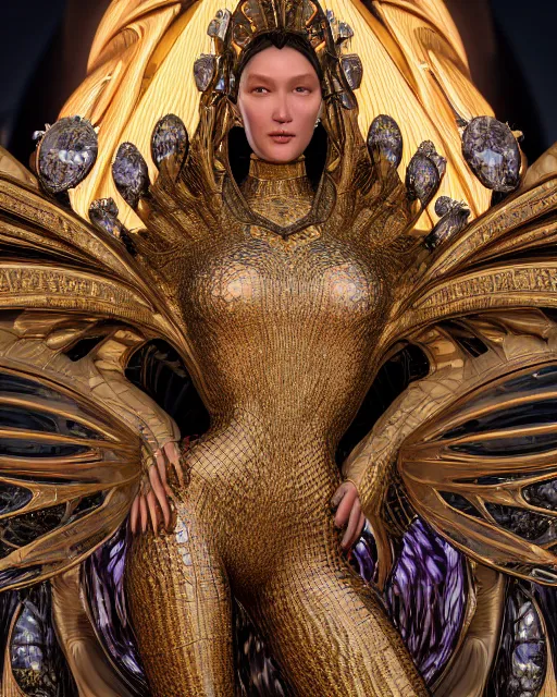 Image similar to a highly detailed metahuman 4 k close up render of an alien goddess bella hadid monument renaissance in iris van herpen dress schiaparelli in diamonds crystals swarovski and jewelry iridescent in style of alphonse mucha gustav klimt trending on artstation made in unreal engine 4