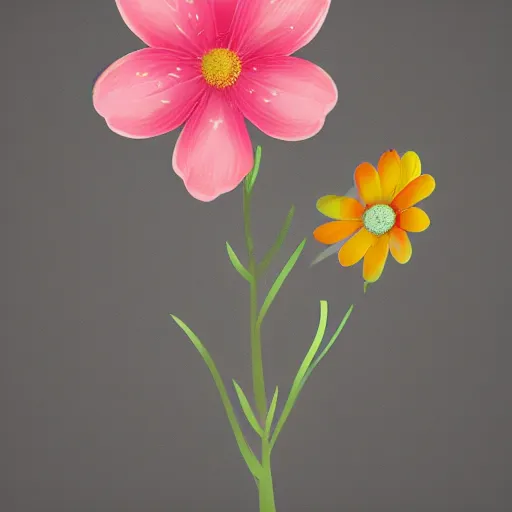 Prompt: one flower illustration on a grey flat background