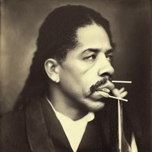 Image similar to tintype photo of ice - t, drinking iced tea with a straw, by julia margaret cameron 1 8 8 0 s, realistic, body shot, sharp focus, 8 k high definition, insanely detailed, intricate, elegant