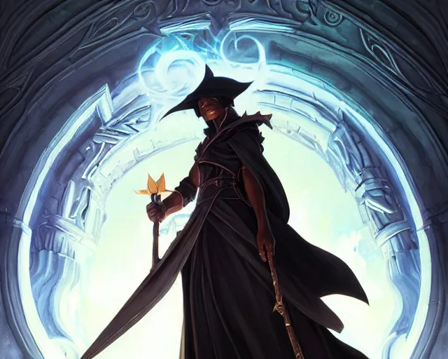 Prompt: black mage ( final fantasy ), deep focus, d & d, fantasy, intricate, elegant, highly detailed, digital painting, artstation, concept art, matte, sharp focus, illustration, hearthstone, art by artgerm and greg rutkowski and alphonse mucha