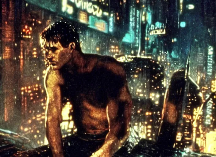 Prompt: scene from the 1992 science fiction film Blade Runner