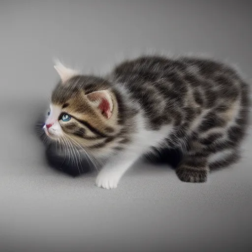 Image similar to full body pose, hyperrealistic photograph of a kitten woman, dim volumetric lighting, 8 k, octane beautifully detailed render, extremely hyper detailed, intricate, epic composition, cinematic lighting, masterpiece, trending on artstation, very very detailed, stunning, hdr, smooth, sharp focus, high resolution, award, winning photo, dslr, 5 0 mm