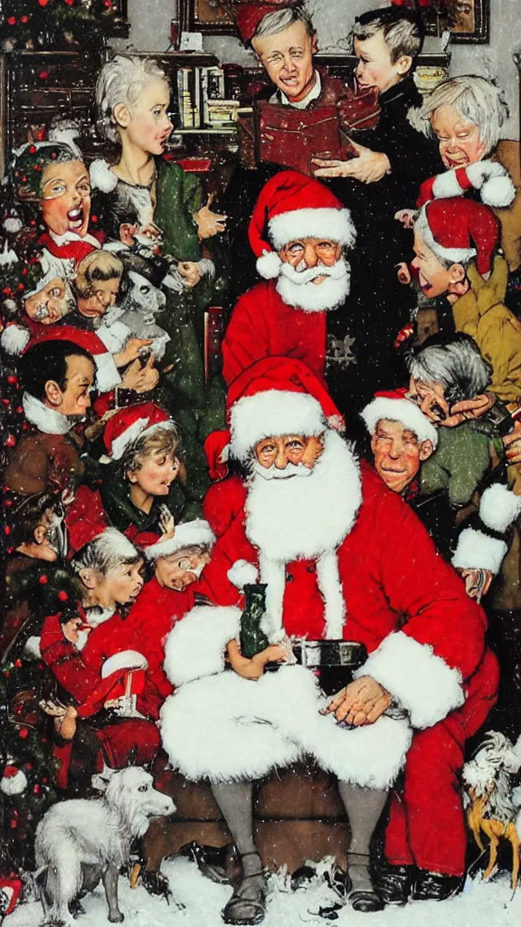 Image similar to christmas card by Banksy and Norman Rockwell