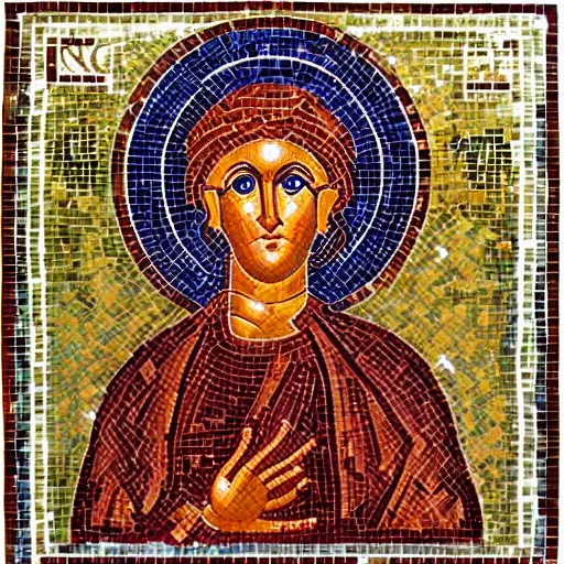 prompthunt: byzantine mosaic of gigachad, perfect face, perfect eyes,  strong jaw, centered, awarded photo, intricated, very detailed, highly  qualified