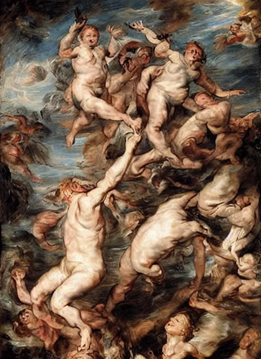 Image similar to ( ( ( ( ( painting, people falling off a playground, slide monkey bars, adventure playground, fall of the damned by peter paul rubens ) ) ) ) ) by peter paul rubens!!!!!!!