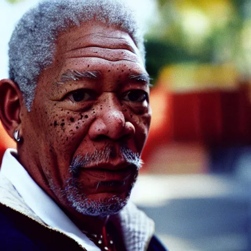 Image similar to a film still of Morgan Freeman starring as Calvin Cambridge in Like Mike (2002), 40mm lens, shallow depth of field, split lighting