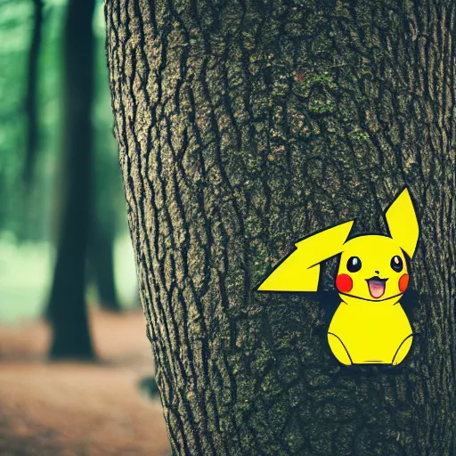 Prompt: high quality photo of pikachu hiding behind a tree, photography 4k, f1.8 anamorphic, bokeh, 4k, Canon, Nikon