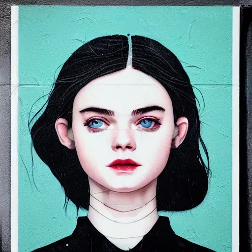 Prompt: Elle Fanning in a David Fincher film picture by Sachin Teng, asymmetrical, dark vibes, Realistic Painting , Organic painting, Matte Painting, geometric shapes, hard edges, graffiti, street art:2 by Sachin Teng:4