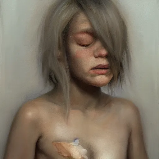 Image similar to what depression looks like, withering heart, oil painting, pale colors, high detail, 8 k, wide angle, trending on artstation,