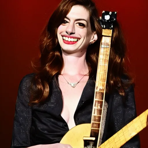 Image similar to Anne Hathaway as a rock singer on the stage