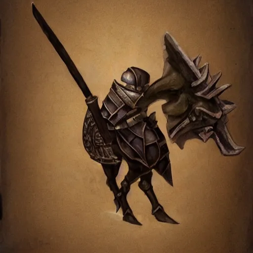 Image similar to roman triceratops knight, spear, pastel