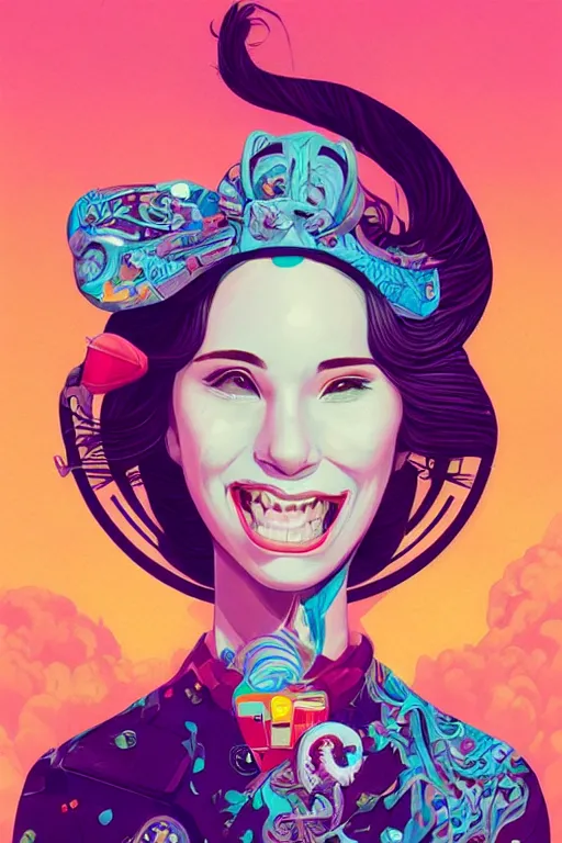 Prompt: a woman smiling cute, Tristan Eaton, victo ngai, artgerm, RHADS, ross draws