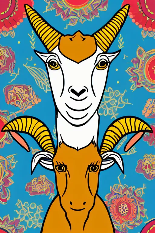 Image similar to A portrait of a goat wearing a bandana, sticker, colorful, illustration, highly detailed, smooth and clean vector curves, no jagged lines, vector art, smooth