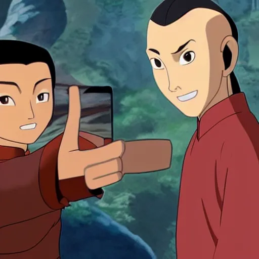 Image similar to a selfie of Ang and Ozai from avatar the last airbender