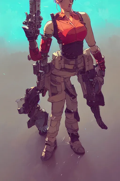 Image similar to i am at war with myself behance hd artstation by jesper ejsing, by rhads, makoto shinkai and lois van baarle, ilya kuvshinov, ossdraws, that looks like it is from borderlands and by feng zhu and loish and laurie greasley, victo ngai, andreas rocha