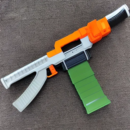 Prompt: nerf AK47 | childs toy | plastic