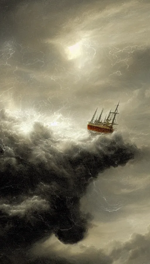 Image similar to Science fiction, a ship in storm, high detail, blizzard, fantastic creature, Isaac Clark