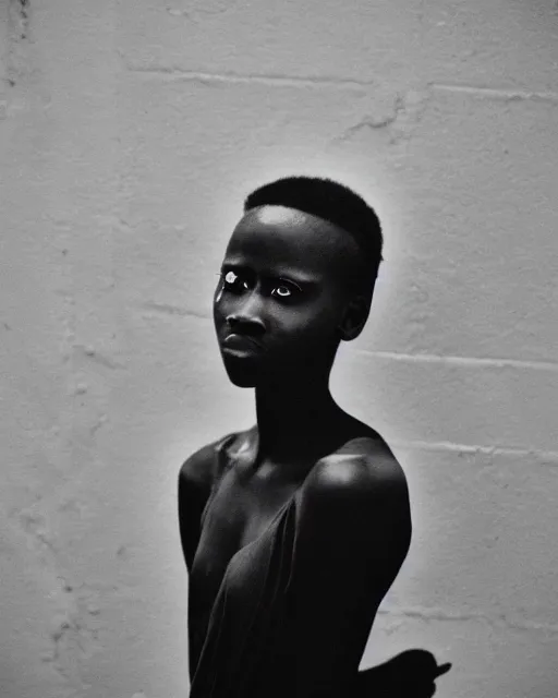 Image similar to ancient nilotic african androgynous vampire woman with demonic eyes, photograph, 3 5 mm film