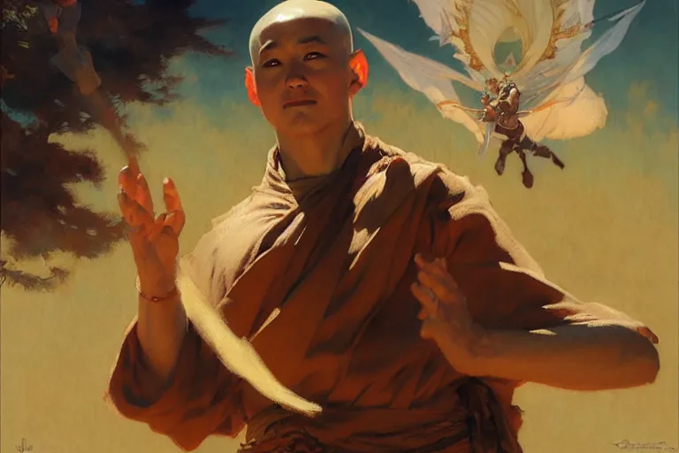 Image similar to air bender, painting by gaston bussiere, craig mullins, j. c. leyendecker