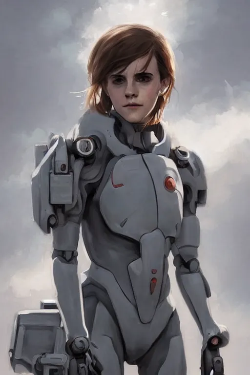 Image similar to hyper realistic painting of emma watson in an eva plugsuit. hyper detailed face. anime concept art. 4 k. art by greg rutkowski trending on artstation. extremely detailed.