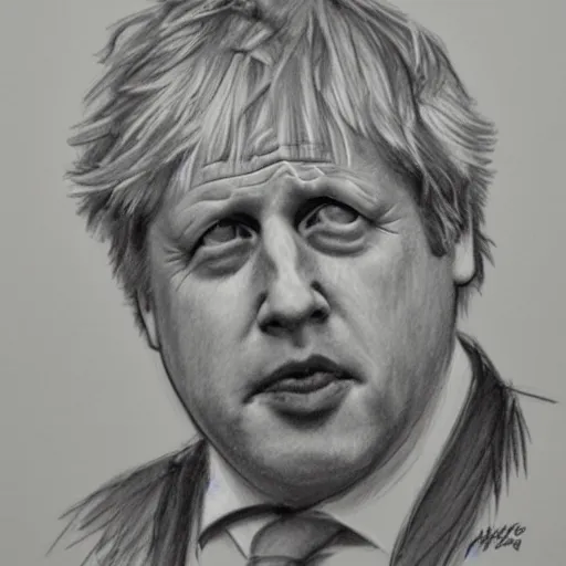 Image similar to boris johnson in the style of carol lawson pencil sketch,