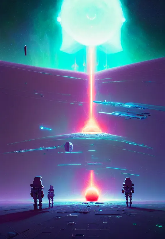 Prompt: robotic expedition to the death of a star by christopher balaskas and anton fadeev and dan mumford and beeple and norman rockwell, asymmetrical!!, asymmetry!!, hyperrealistic, high detail, ultra detailed, space, nebula, sharp focus, astronomy, science, crisp edges, sharp edges, hdr, mist, reflections