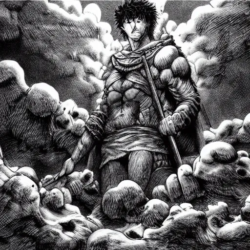 Image similar to a man drowning in the deepest pits of hell by kentaro miura, stunning artwork, wide shot angle