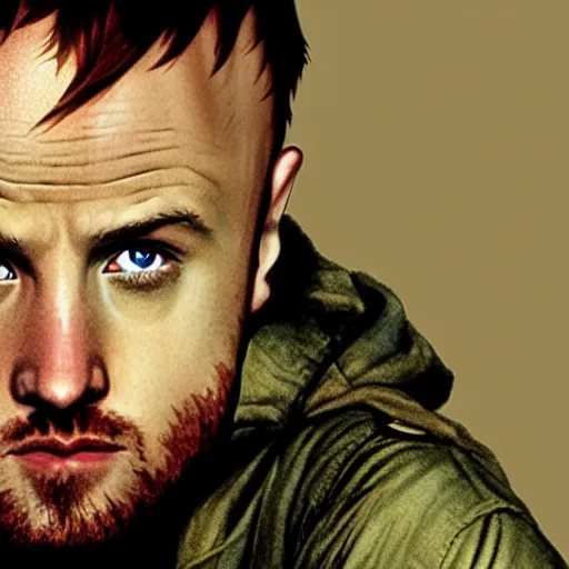 Image similar to jesse pinkman from breaking bad in the vietnam war, 4 k, hyper realistic