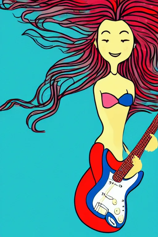 Prompt: illustration of a mermaid playing an stratocaster electric guitar