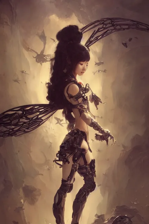 Image similar to Beautiful pale warhammer 40000 goth asian girl with mechanical wings and many wires, masterpiece 4k digital illustration by Ruan Jia and Mandy Jurgens and Artgerm and william-adolphe bouguereau, highly detailed, trending on artstation, award winning,