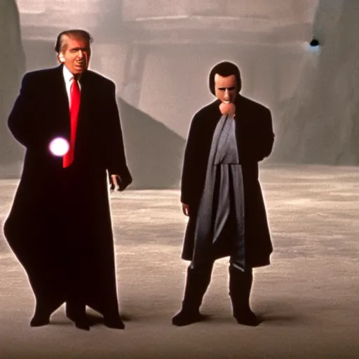 Image similar to still of richard nixon and donald trump as master and apprentice sith lords, star wars : the phantom menace ( episode i )