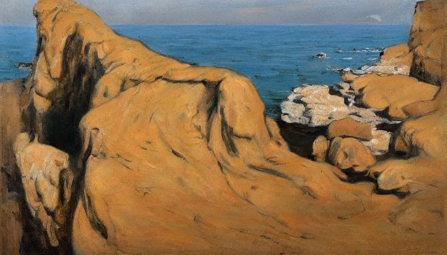 Image similar to painting by borremans, etretat rocks on autumn, detailed, stunning