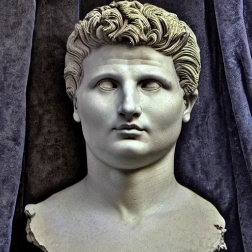 Prompt: the roman emperor augustus mixed with cat sculpture of stanisław szukalski