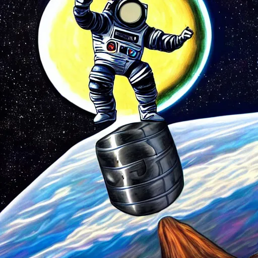 Prompt: unreal art of steed situated on top of astronaut that standing on all fours