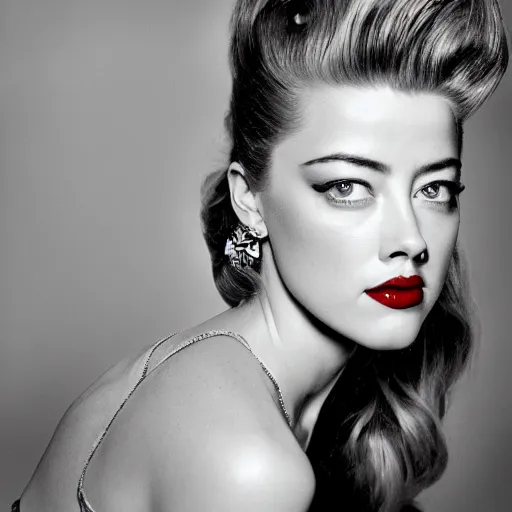 Image similar to portrait of amber heard by mario testino, 1 9 5 0 s hairstyle, headshot, ca. 1 9 5 0, detailed, award winning, sony a 7 r