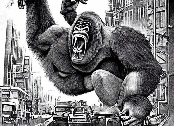 Image similar to An king Kong rage on street