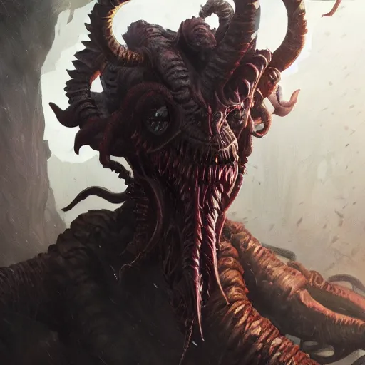 Image similar to A portrait of a demonic creature called the Demogorgon , Magic the Gathering art, art by greg rutkowski, matte painting, trending on artstation, very detailed